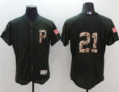 Pirates #21 Roberto Clemente Green Flexbase Authentic Collection Salute to Service Stitched MLB Jersey - Click Image to Close